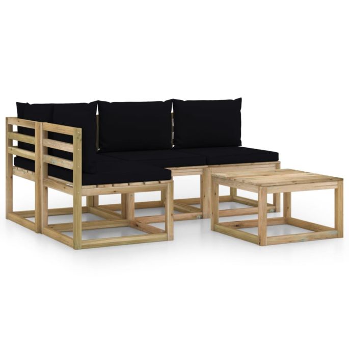 5-delige Loungeset met zwarte kussens