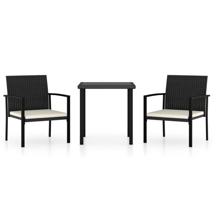 3-delige Tuinset poly rattan zwart