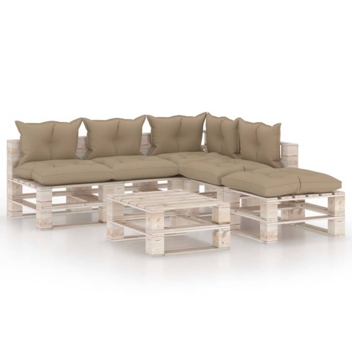 6-delige Loungeset met kussens pallet grenenhout