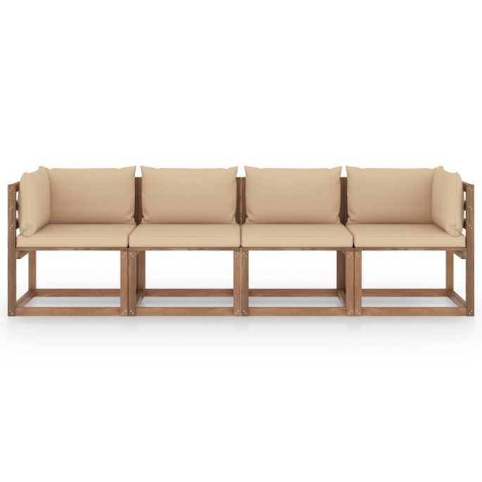 Tuinbank 4-zits pallet met kussens geïmpregneerd grenenhout