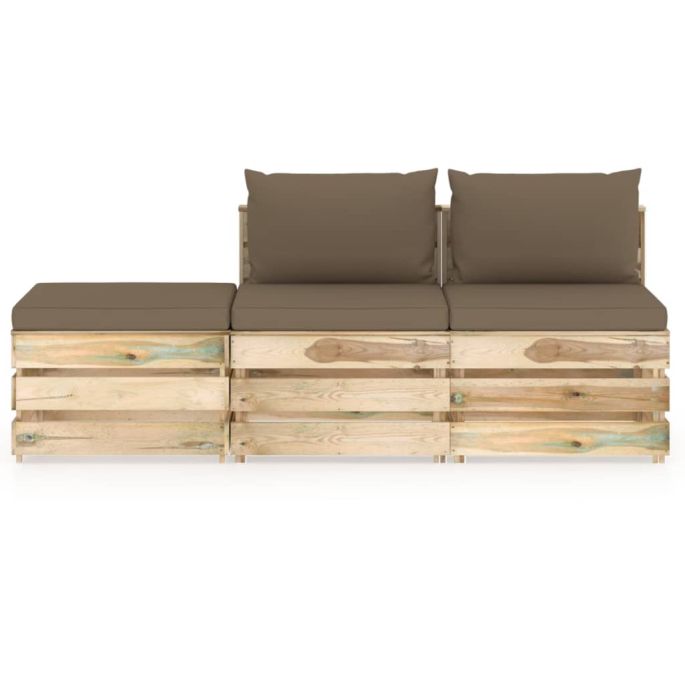 3-delige Loungeset met kussens groen geïmpregneerd hout