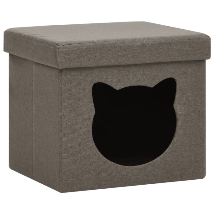 Opbergkruk met kattenpatroon inklapbaar stof taupe