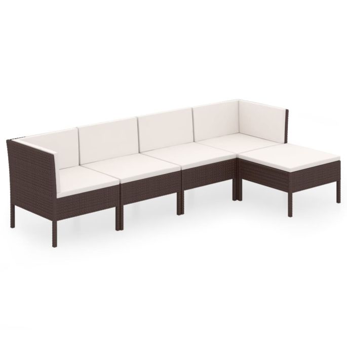 5-delige Loungeset met kussens poly rattan bruin