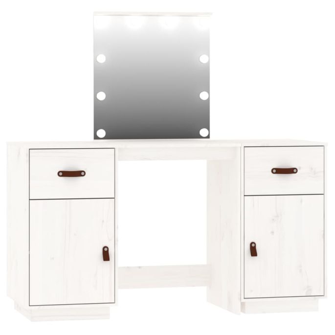 Kaptafelset met LED massief grenenhout wit