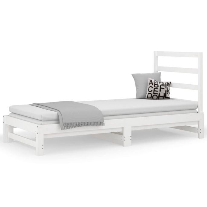 Slaapbank uitschuifbaar massief grenenhout wit 2x(90x190) cm