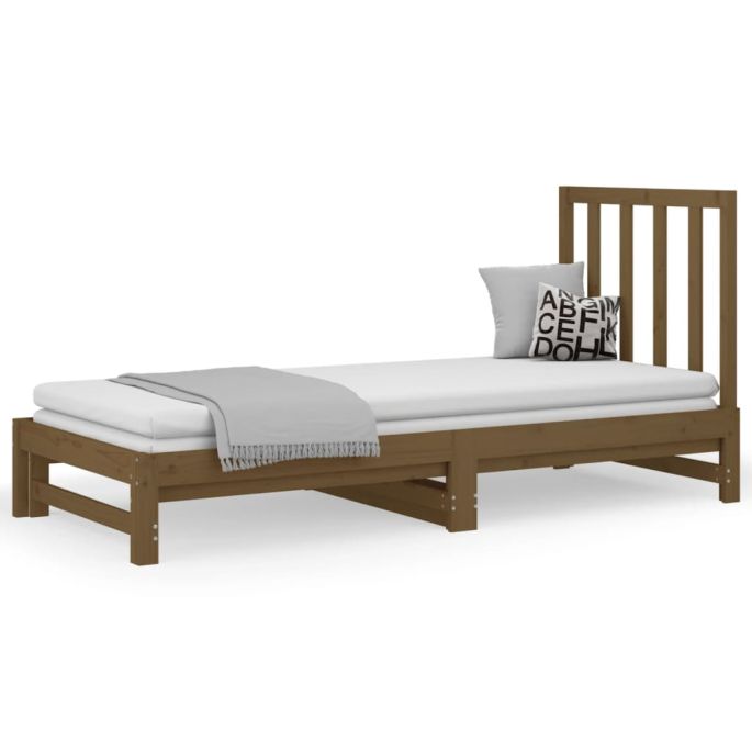 Slaapbank uitschuifbaar grenenhout honingbruin 2x(90x190) cm
