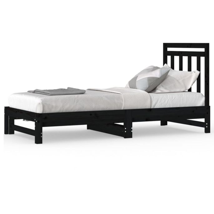 Slaapbank uitschuifbaar massief grenenhout zwart 2x(90x200) cm