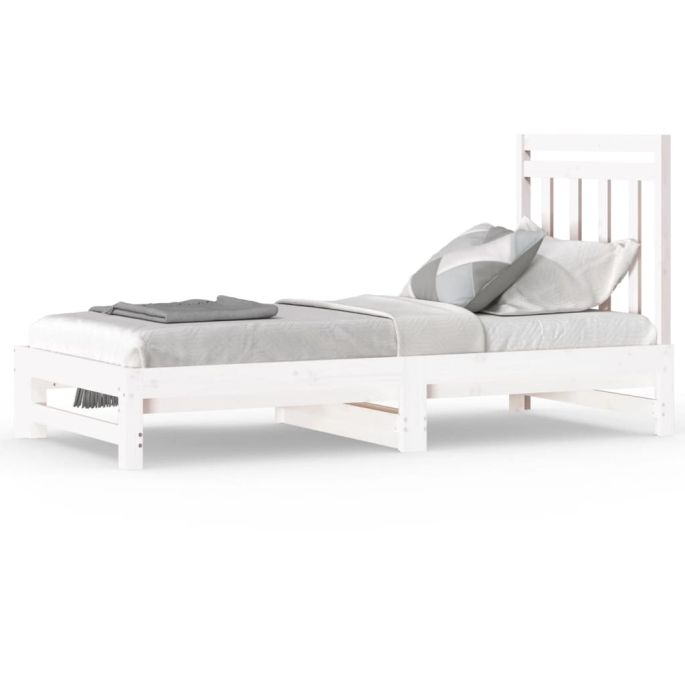 Slaapbank uitschuifbaar massief grenenhout wit 2x(90x190) cm