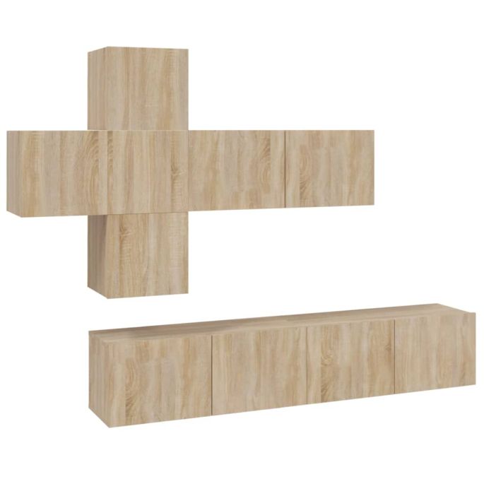 7-delige Tv-meubelset bewerkt hout sonoma eikenkleurig