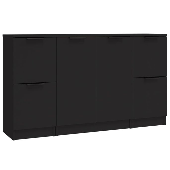 Dressoirs 3 st bewerkt hout zwart