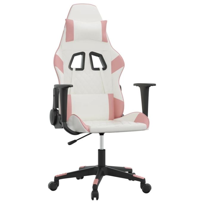 Massage gamestoel kunstleer wit en roze