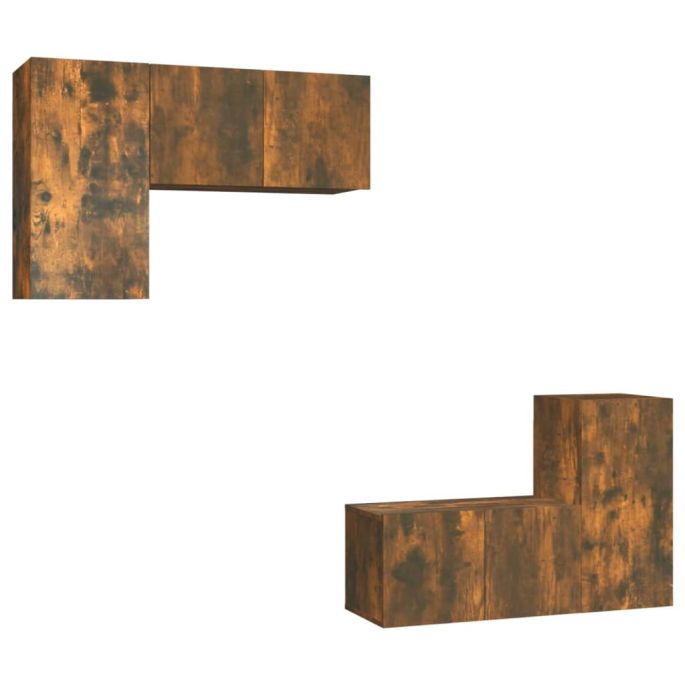 4-delige Tv-meubelset bewerkt hout gerookt eikenkleurig