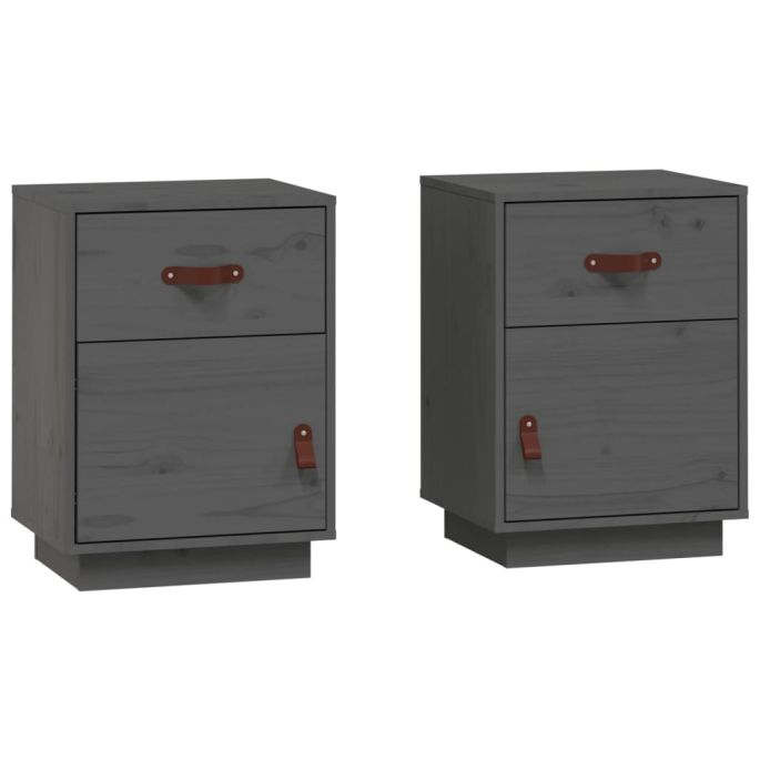 Nachtkastjes 2 st 40x34x55 cm massief grenenhout grijs