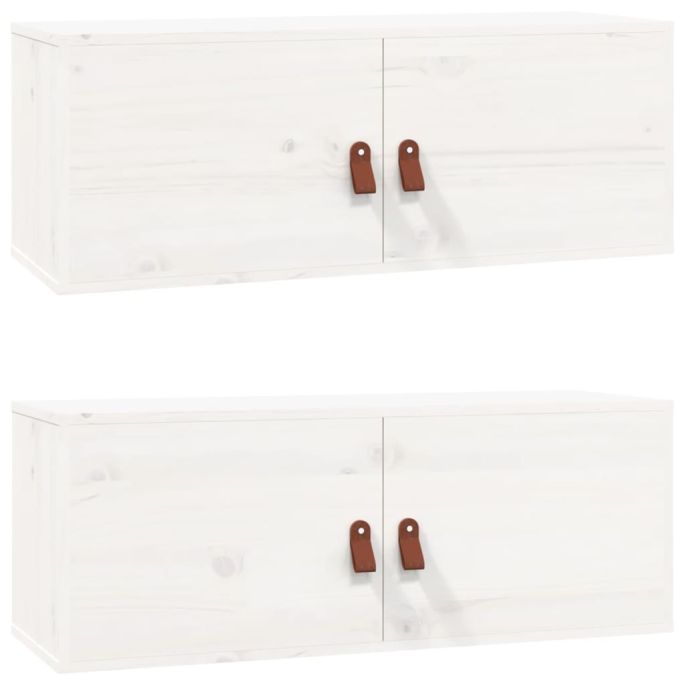Wandkasten 2 st 80x30x30 cm massief grenenhout wit