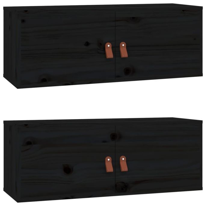 Wandkasten 2 st 80x30x30 cm massief grenenhout zwart