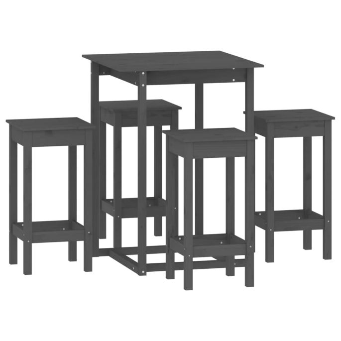 5-delige Barset massief grenenhout grijs