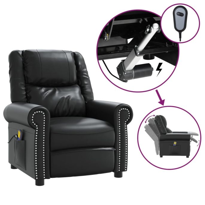 Massagestoel elektrisch kunstleer glanzend zwart