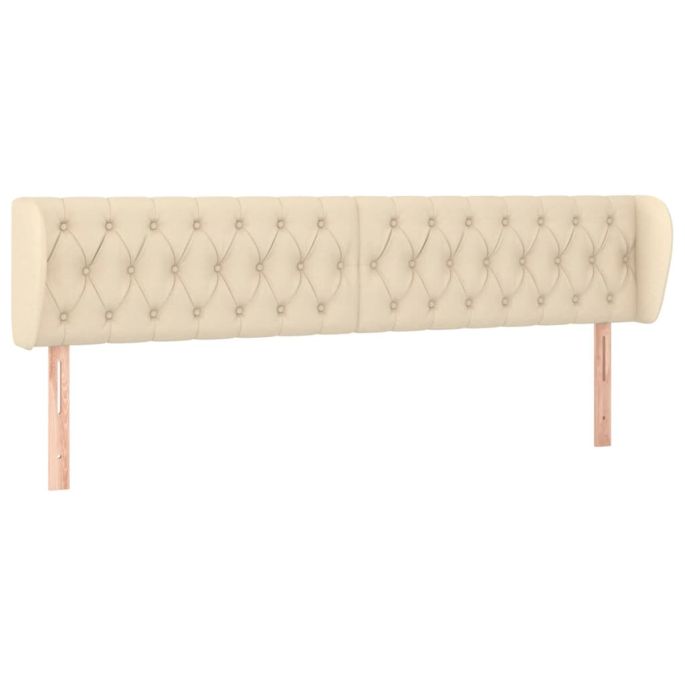 Hoofdbord met randen 203x23x78/88 cm stof crèmekleurig