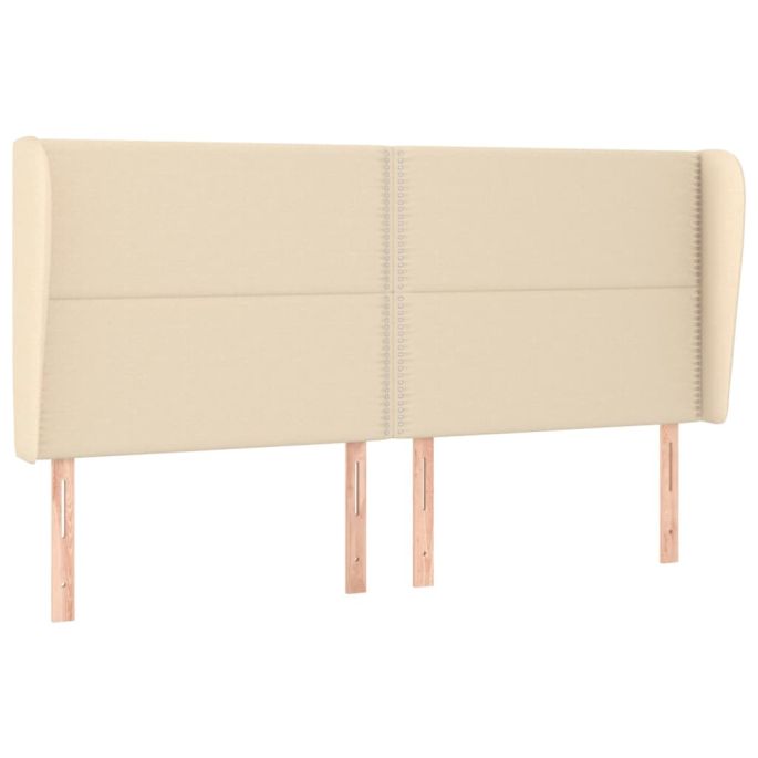 Hoofdbord met randen 183x23x118/128 cm stof crèmekleurig
