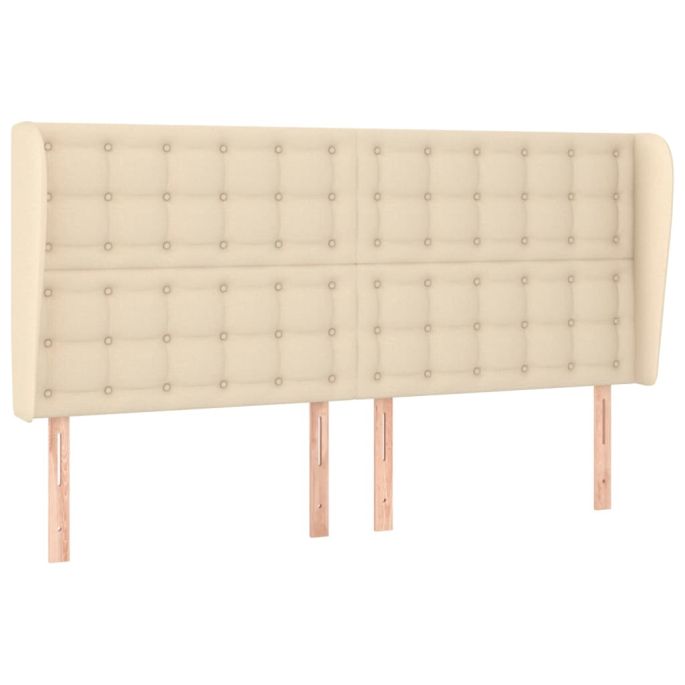 Hoofdbord met randen 203x23x118/128 cm stof crèmekleurig
