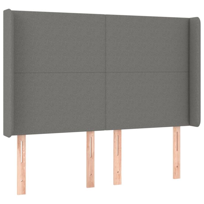 Hoofdbord met randen 147x16x118/128 cm stof donkergrijs