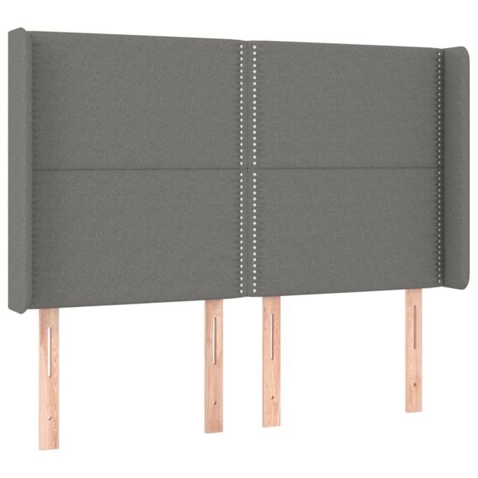 Hoofdbord met randen 147x16x118/128 cm stof donkergrijs