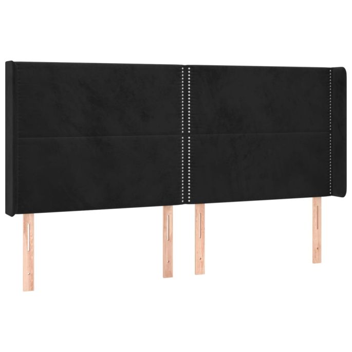 Hoofdbord met randen 183x16x118/128 cm fluweel zwart