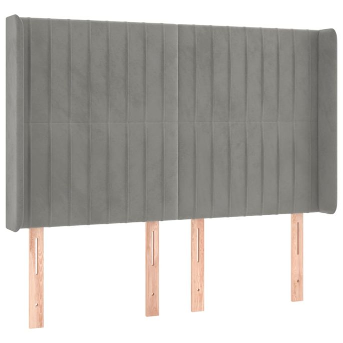 Hoofdbord met randen 147x16x118/128 cm fluweel lichtgrijs