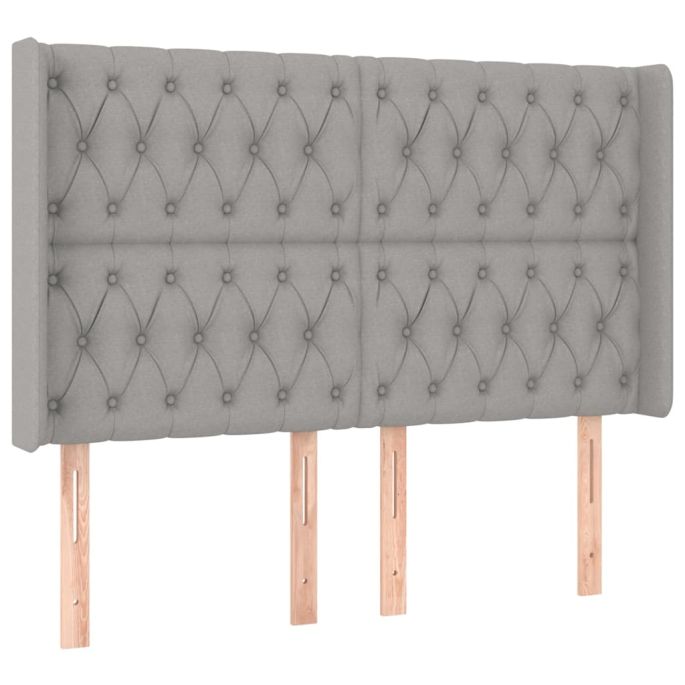 Hoofdbord met randen 147x16x118/128 cm stof lichtgrijs
