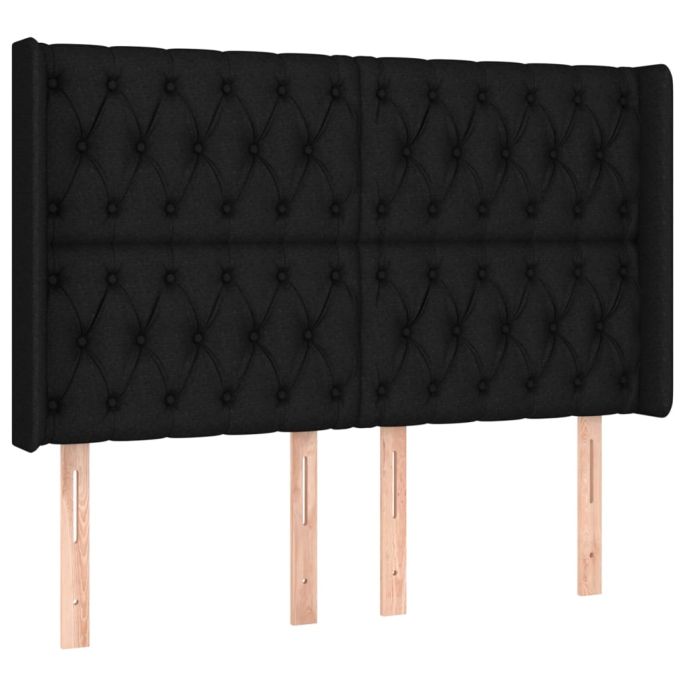 Hoofdbord met randen 147x16x118/128 cm stof zwart