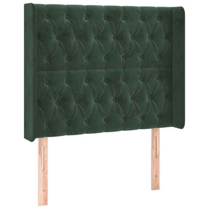 Hoofdbord met randen 103x16x118/128 cm fluweel donkergroen