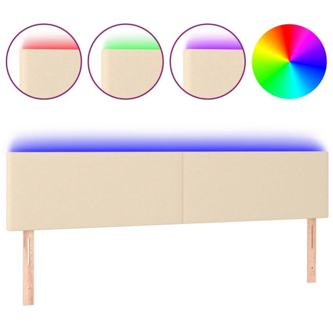Hoofdbord LED 200x5x78/88 cm stof crèmekleurig