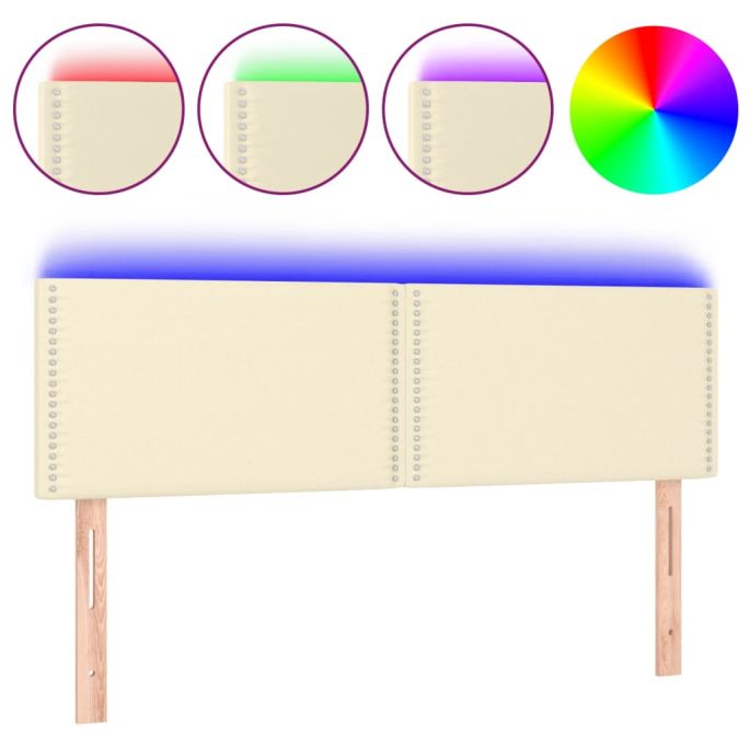 Hoofdbord LED 144x5x78/88 cm kunstleer crèmekleurig