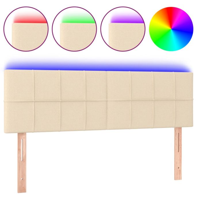 Hoofdbord LED 144x5x78/88 cm stof crèmekleurig