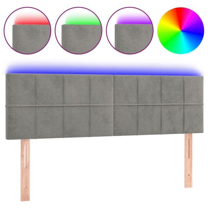 Hoofdbord LED 144x5x78/88 cm fluweel lichtgrijs