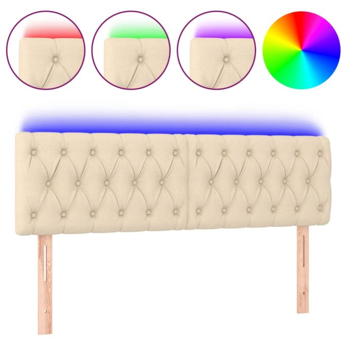 Hoofdbord LED 144x7x78/88 cm stof crèmekleurig