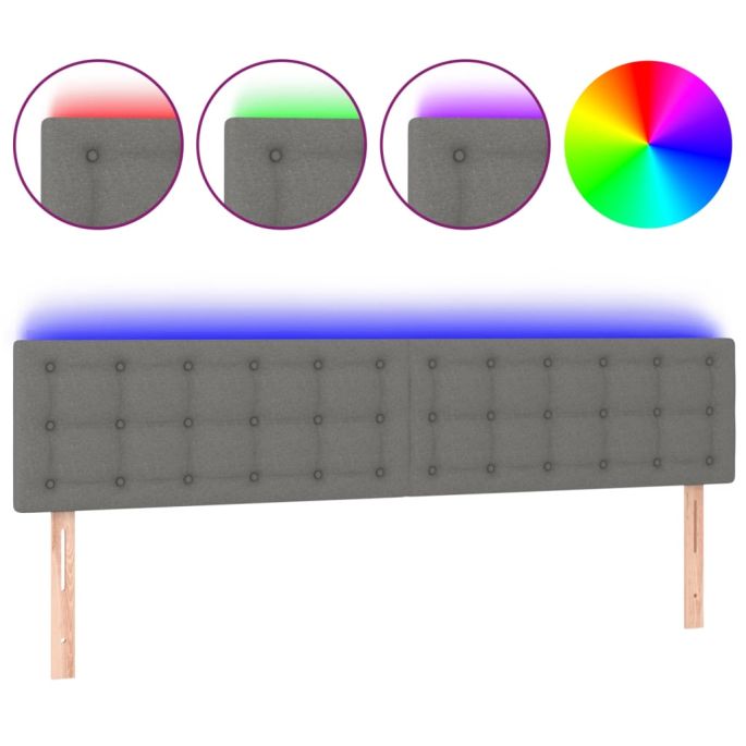 Hoofdbord LED 200x5x78/88 cm stof donkergrijs