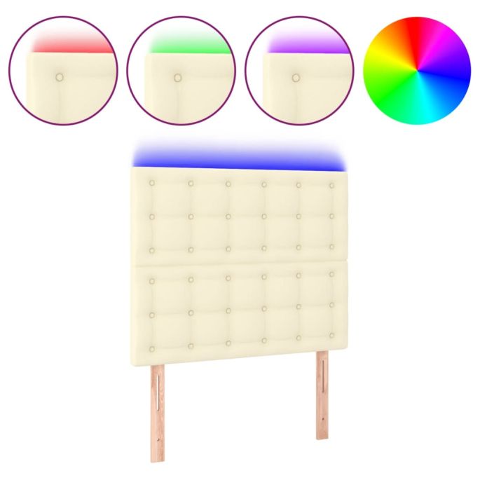 Hoofdbord LED 90x5x118/128 cm kunstleer crèmekleurig