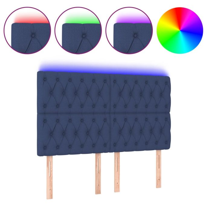 Hoofdbord LED 144x7x118/128 cm stof blauw