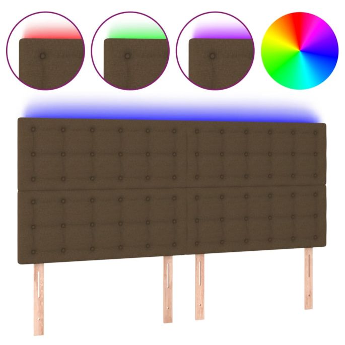Hoofdbord LED 200x5x118/128 cm stof donkerbruin