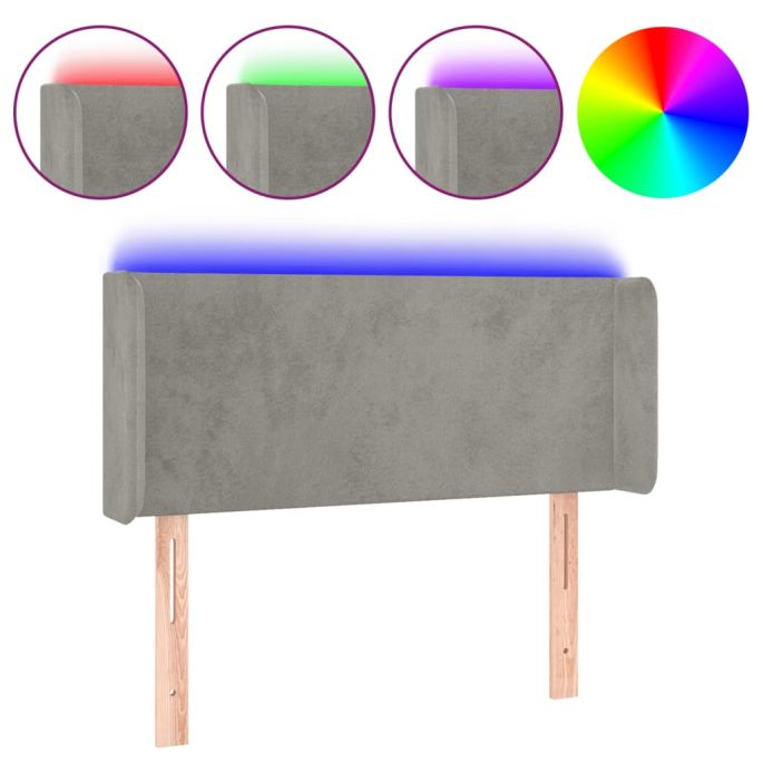 Hoofdbord LED 83x16x78/88 cm fluweel lichtgrijs