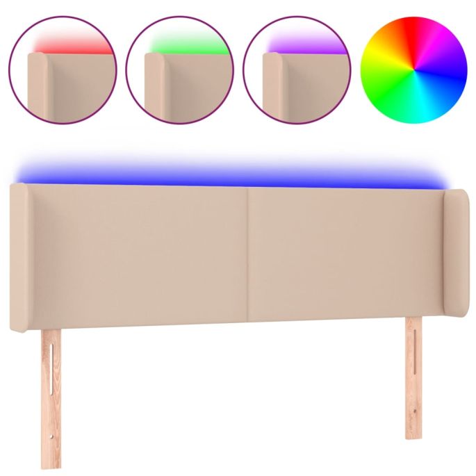 Hoofdbord LED 147x16x78/88 cm kunstleer cappuccinokleurig