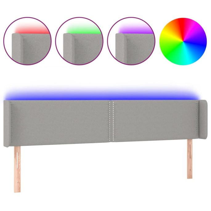 Hoofdbord LED 163x16x78/88 cm stof lichtgrijs