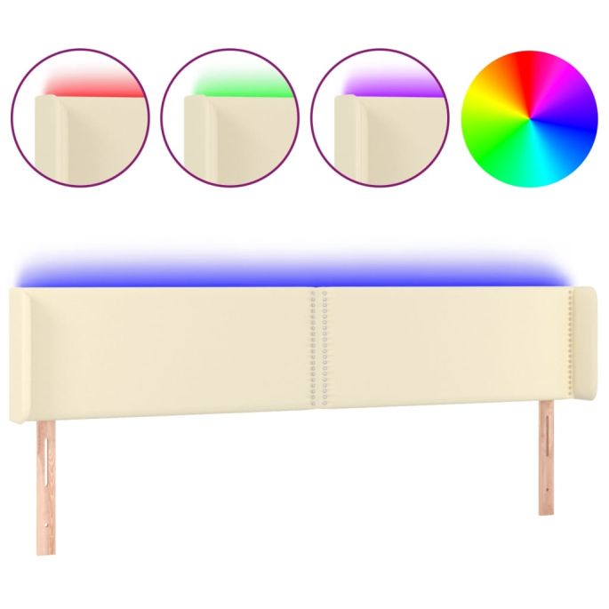 Hoofdbord LED 203x16x78/88 cm kunstleer crèmekleurig