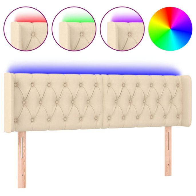 Hoofdbord LED 147x16x78/88 cm stof crèmekleurig