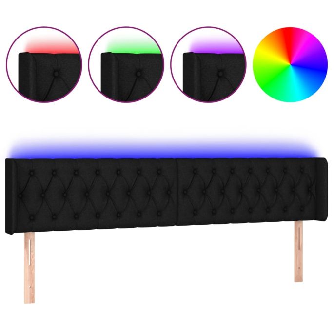 Hoofdbord LED 203x16x78/88 cm stof zwart