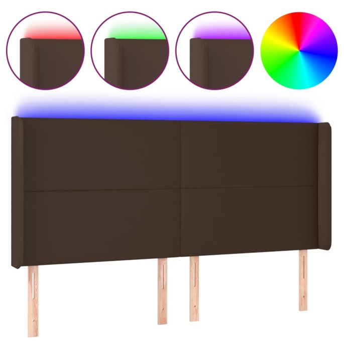 Hoofdbord LED 203x16x118/128 cm kunstleer bruin