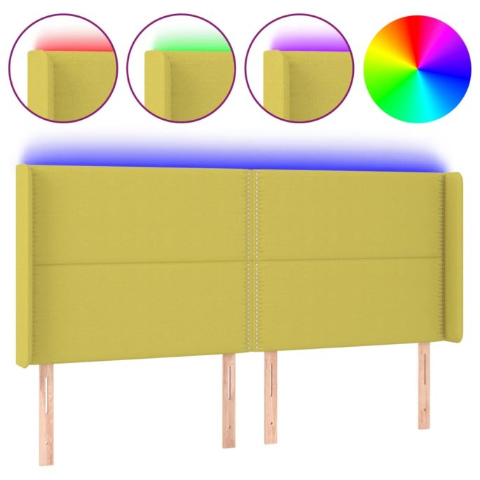 Hoofdbord LED 203x16x118/128 cm stof groen