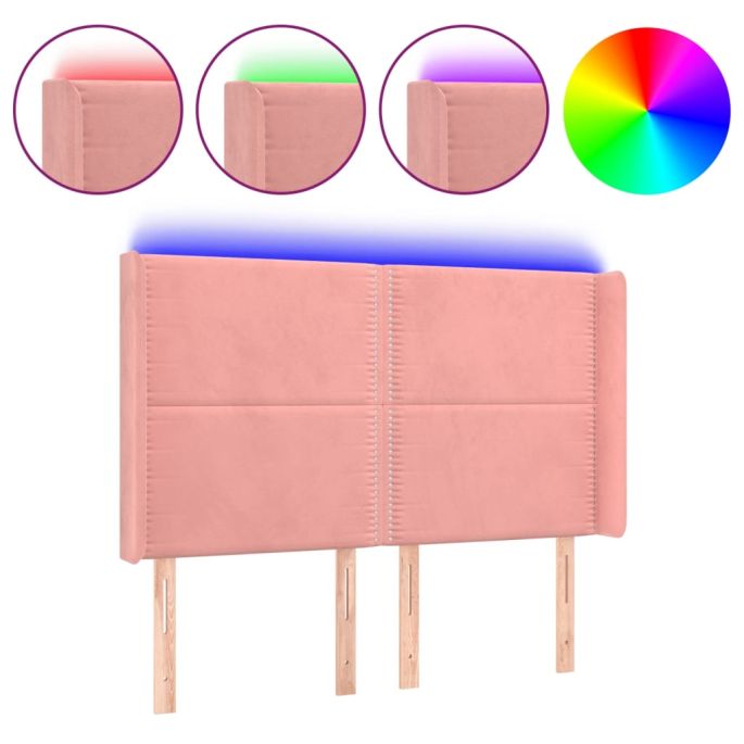 Hoofdbord LED 147x16x118/128 cm fluweel roze