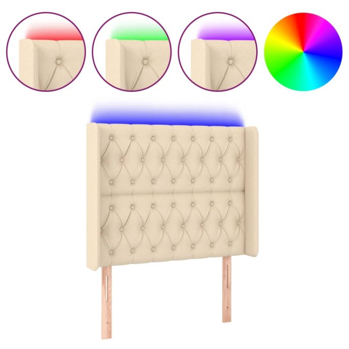Hoofdbord LED 103x16x118/128 cm stof crèmekleurig
